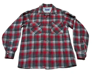 Vtg Pendleton Board Shirt M Virgin Wool Plaid Loop Collar Long Sleeve Shacket - Picture 1 of 6