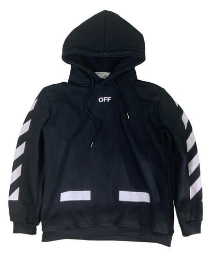 OFF WHITE FELPA CON CAPPUCCIO NERA OFF WHITE MAIN LABEL BACK STAMPA GRAFICA TAGLIA M