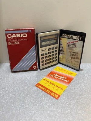 VINTAGE Casio SL-802 A Solar Folding Electronic Calculator - Black - Boxed - Image 1 of 4