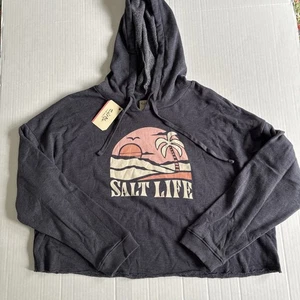 Salt Life Large Hoodie Crop Stoked Charcoal Gray Cropped Live Salty Damen - Bild 1 von 9