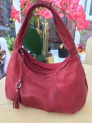OSP Osprey Red Leather large Slouch Tote Shoulder Bag - Vibrant Floral Lining  - Image 1 of 4