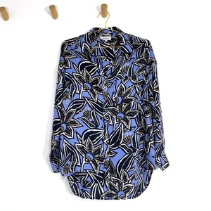 OMIKA Elisabetta Bluse blau & schwarz Hawaii Blumen Küste Knopfleiste Small - Bild 1 von 11