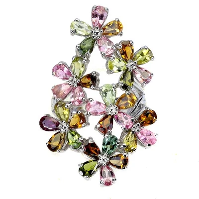 Anillo de plata de ley 925 pera turmalina piedras preciosas naturales joyería talla 8 Foto 1 de 4