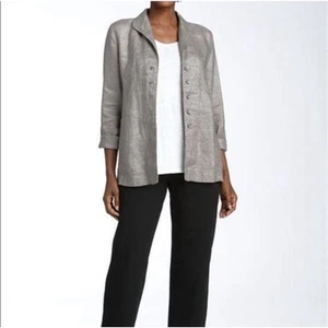 Eileen Fisher Metallic Gray Linen Blend Blazer XS - Picture 1 of 6