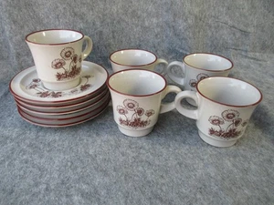 Noritake Desert Flowers Stoneware Cups & Saucers Set of 5 #8341 Japan Vintage - Picture 1 of 13