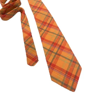 GAP Vtg Made USA Tie Orange Plaid Bright Cotton Statement Beach Boho Stain 4x57" - Picture 1 of 21