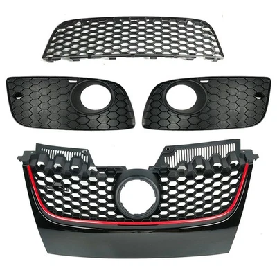 Rejilla principal de malla hexagonal negra brillante con moldura roja para VW GTI Jetta 2006-2009 NUEVO Foto 1 de 4