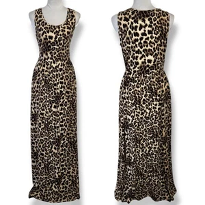 Leopard Print Maxi Tank Dress Size L Jersey Pockets Casual Boho Summer USA Made - Picture 1 of 16