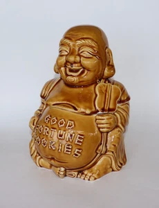 VTG Happy Buddha GOOD FORTUNE Chinese COOKIE JAR Hand Painted JAPAN Tilso - Picture 1 of 14