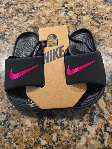 NUOVO! Sandali Nike Kawa Slides cinturino bambino nero rosa taglia USA 9C