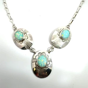 Collar de plata de ley 925 ópalo simulado 15" - Imagen 1 de 5