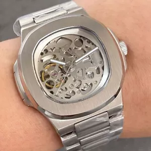 Orologio Uomo Automatico Quadrato 40mm Tandorio Quadrante Scheletro Vetro Zaffiro NH70A - Foto 1 di 10