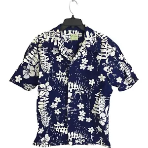 Camisa tropical hawaiana floral manga corta azul abotonada vintage UI Maikai para hombre - Imagen 1 de 5