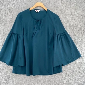 Boden Top Womens 4 Green Long Bell Flare Sleeves Keyhole Neck Blouse Everyday - Picture 1 of 11