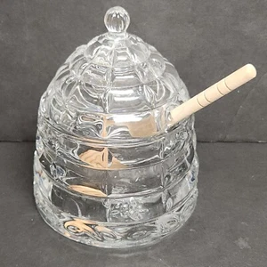 Glas Bienenstock Honigglas + Deckel & Honigstick Dekor von Silversmith 4,5 x 5,5" EUC - Bild 1 von 6