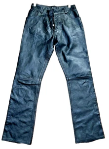 SUPERB Vintage Quality Leather 90s "Bisonte" Black Leather Jeans Unisex 28 - Picture 1 of 16