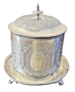 Antique 1870's Robert Belk Silver (E.P.B.M) Plated Footed Biscuit Barrel - Picture 1 of 8