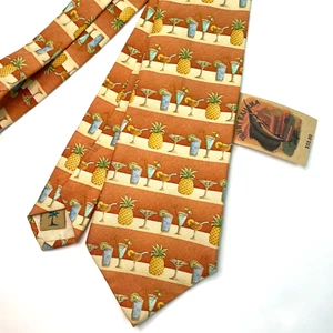 Vintage Tommy Bahama Neck Tie Orange Silk Hawaiian Fruit Tropical Drinks USA $55 - Picture 1 of 13