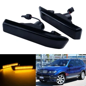 2x Black Lens Amber LED Turn Signal Side Marker Lights Lamp For 99-06 BMW X5 E53 - Picture 1 of 24