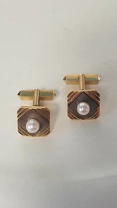 Mikimoto 14K YG Abalone Shell and Akoya Pearl Cufflinks in Original Box Signed - Picture 1 of 7