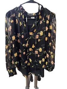 Bila 77 Black Long Sleeve Flowy Floral Blouse Size Small Medium Length - Picture 1 of 4