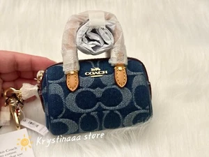 Charm borsa Coach Mini Rowan nuovo con etichetta in denim firmato CZ083 - Foto 1 di 7