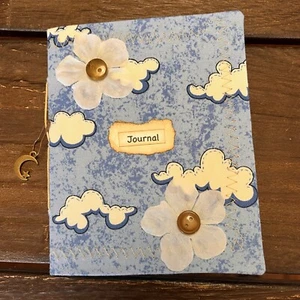 Handmade Mini Sewn Junk Journal Clouds Floral Blank Pages 1 Signature Journal - Picture 1 of 12