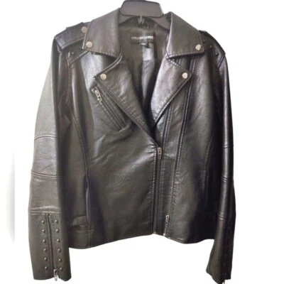 Chaqueta Colleen Lopez Negra Tachonada Moto Motociclista Doble Cremallera Talla 2X CUERO SINTÉTICO NUEVA Foto 1 de 4