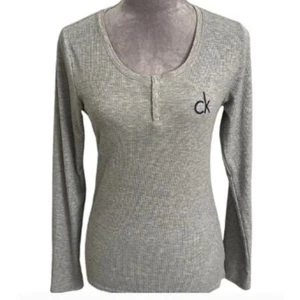 Calvin Klein Sleepwear Pajama Henley Top XS Ribbed Thermal Gray Logo Y2K Comfy - Picture 1 of 10