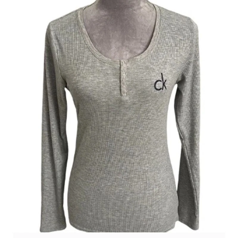 Calvin Klein Ropa de Dormir Pijama Henley Top XS Acanalado Térmico Gris Logo Y2K Cómodo  Foto 1 de 4