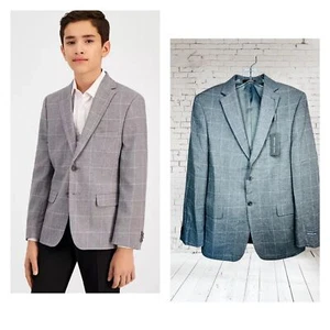 Michael Kors Big Boys Size 20R Gray Windowpane Plaid Sport Coat Blazer New With - Picture 1 of 11
