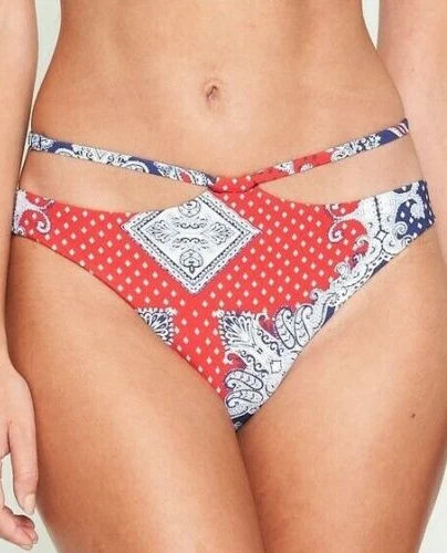 Seafolly Bandana Bay Cut Out Brazilian Bikini Brief UK Size 10 Chilli (42)