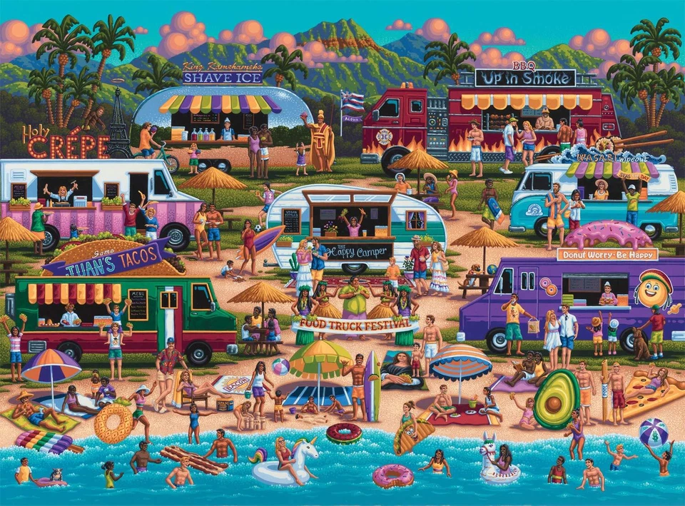 Pun Fuzzles Hawaiian Food Truck Festival 1000 Puzzle Buffalo Games 26.75"x19.75"