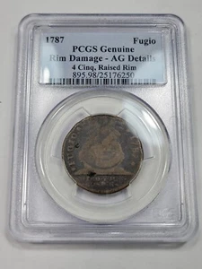 1787 Fugio Cent 1c PCGS AG 4 Cinq Raised Rims Planchet bubble hole! Nice *J876 - Picture 1 of 5