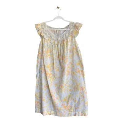 Camisón Barbizon Vintage Grande Blanco Flores Encaje Volantes Cottagecore L Amarillo Foto 1 de 4