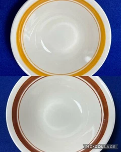 Vintage Steinzeug 7" Schale Elfenbein Gelbgold & Ziegelrotes Band gebraucht - Bild 1 von 5