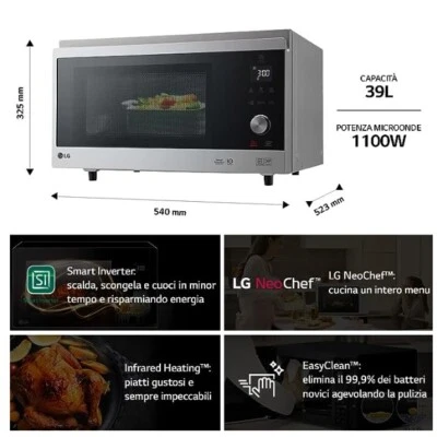 LG MJ3965ACS 1,35kW Forno a Microonde e Ventilato e con Grill - Argento, 39L - Immagine 1 di 4