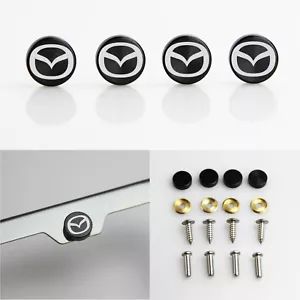 Laser Etched Black Aluminum Mazda License Plate Frame Bolts Fastener Screws Cap - Picture 1 of 6