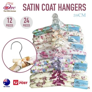 12/24pcs Clothes Satin Coat Hangers Floral Fabric cover Padded Soft For Dresses - Picture 1 of 3