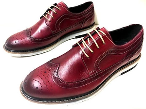 NUOVA MODA BORDEAUX ROSSO MOCASSINO PELLE BUDAPEST SCARPE UOMO LACCI - Foto 1 di 6