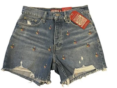 Pantalones Cortos LUCKY LEGEND EDICIÓN LIMITADA 28/6 Bordados Dobladillo Crudo Envejecidos Tiro Alto Foto 1 de 4