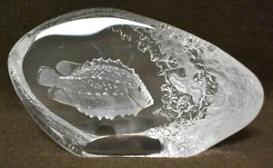MATS JONASSON Etched Crystal FISH Sculpture Paperweight Signed ID No.0560 - Picture 1 of 5