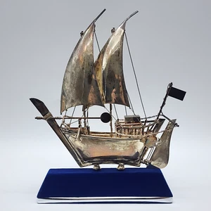 Vintage 3D Sailboat - Sterling Silver 925 - Statue on Stand - Picture 1 of 23