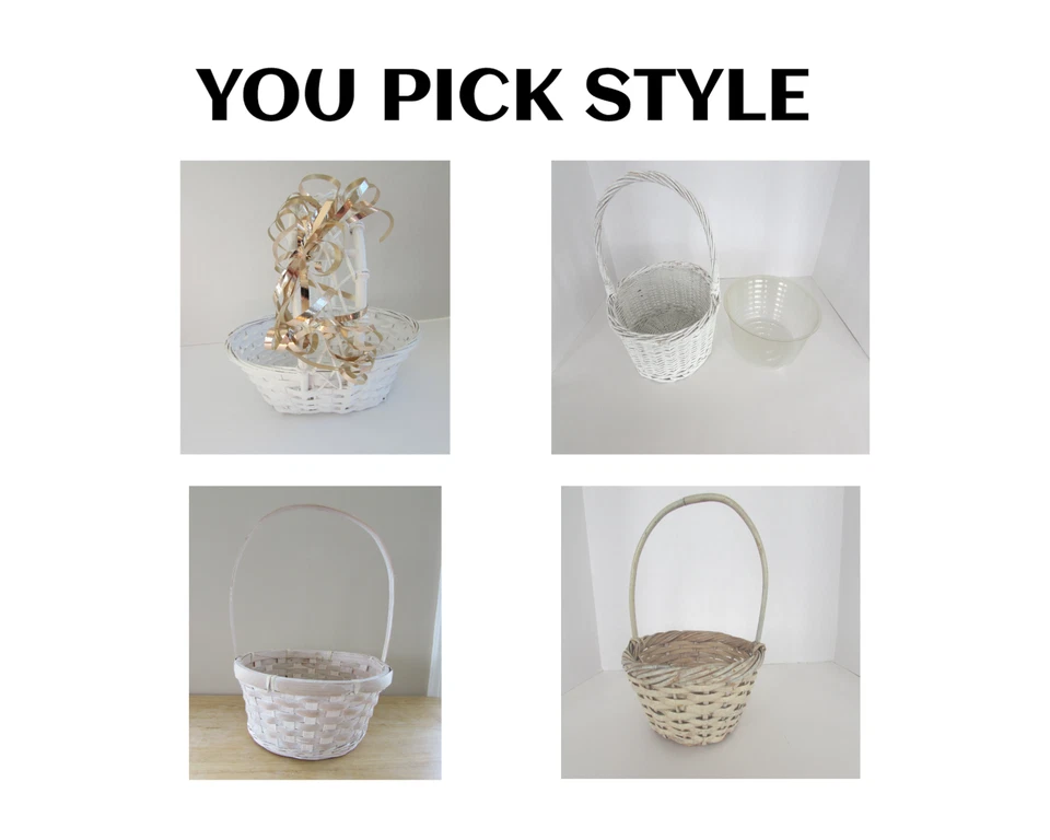 Straw Baskets Woven Round Oblong White Beige 7"- 9" Diam Flowers Fruit YOU PICK  - Image 1 of 1