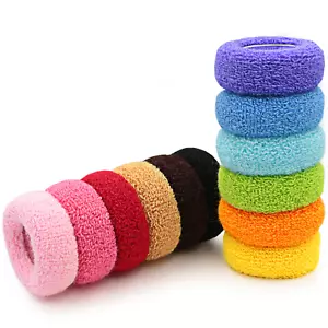 Large Stretch Terry Cloth Hair Ties and Ponytail Holders - Thick Hair Elastics, - Picture 1 of 6
