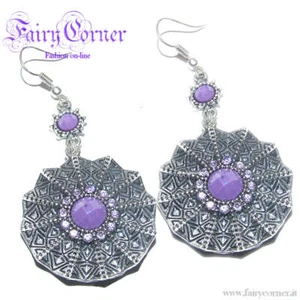 antique silver rhinestone purple stones pendant earrings - Picture 1 of 1