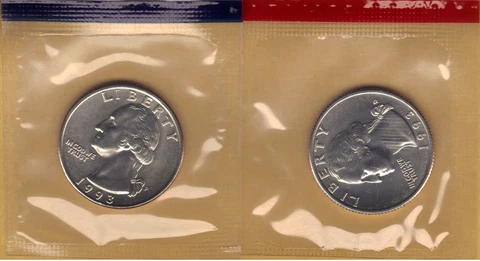 1993-P&D UNCIRCULATED WASHINGTON QUARTERS IN MINT CELLO (2 COINS) Cover