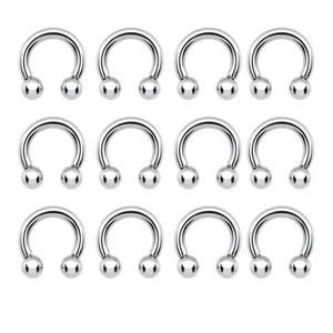 12 Pack 8GA Horseshoe Circular Barbells 316L Steel Ear Lip Nose Nipple Piercings - Picture 1 of 8