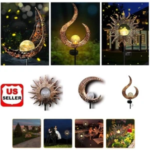 Solar Garden LED Lights Outdoor Metal Decorative Stake Light Crackle Glass Globe - Picture 1 of 11