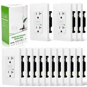Paquete de 15 receptáculos de toma de seguridad GFI GFI de 20 amperios con placa de pared indicador LED TR WR - Imagen 1 de 12